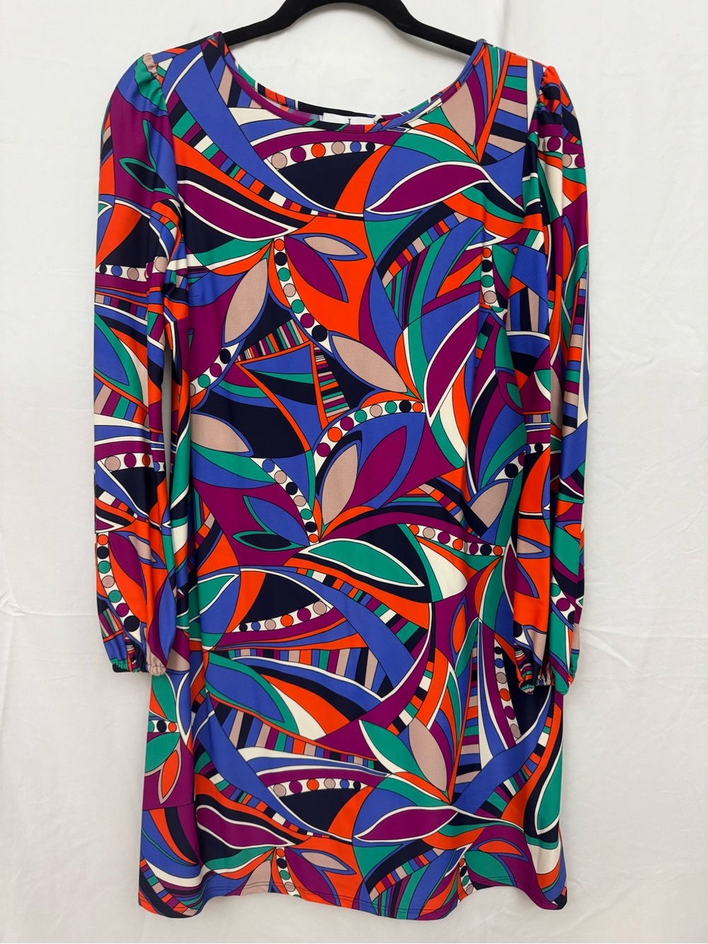 Jude Connally L Colorful Abstract Geometric Print Long Sleeve Shift Dress